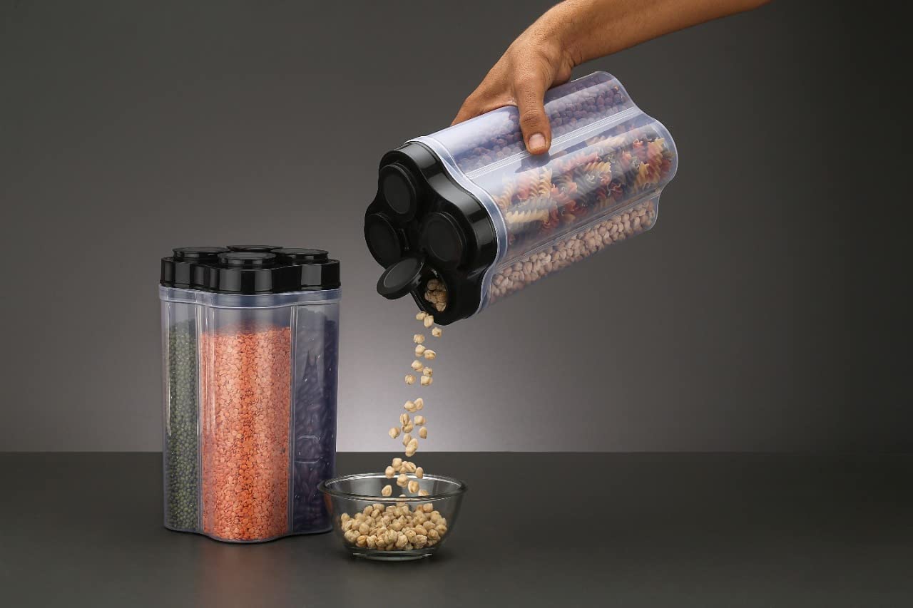 0764B Plastic Lock Food Storage 4 Section Container Jar for Grocery, Fridge Container. DeoDap 0764B Plastic Lock Food Storage 4 Section Container Jar for Grocery, Fridge Container. DeoDap